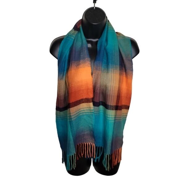 V. Fraas Plaid Cashmink Fringe Scarf Made in Germany - Picture 1 of 5